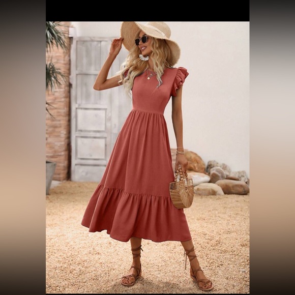 SHEIN Solid Ruffle Hem A Line Dress - Picture 5 of 5